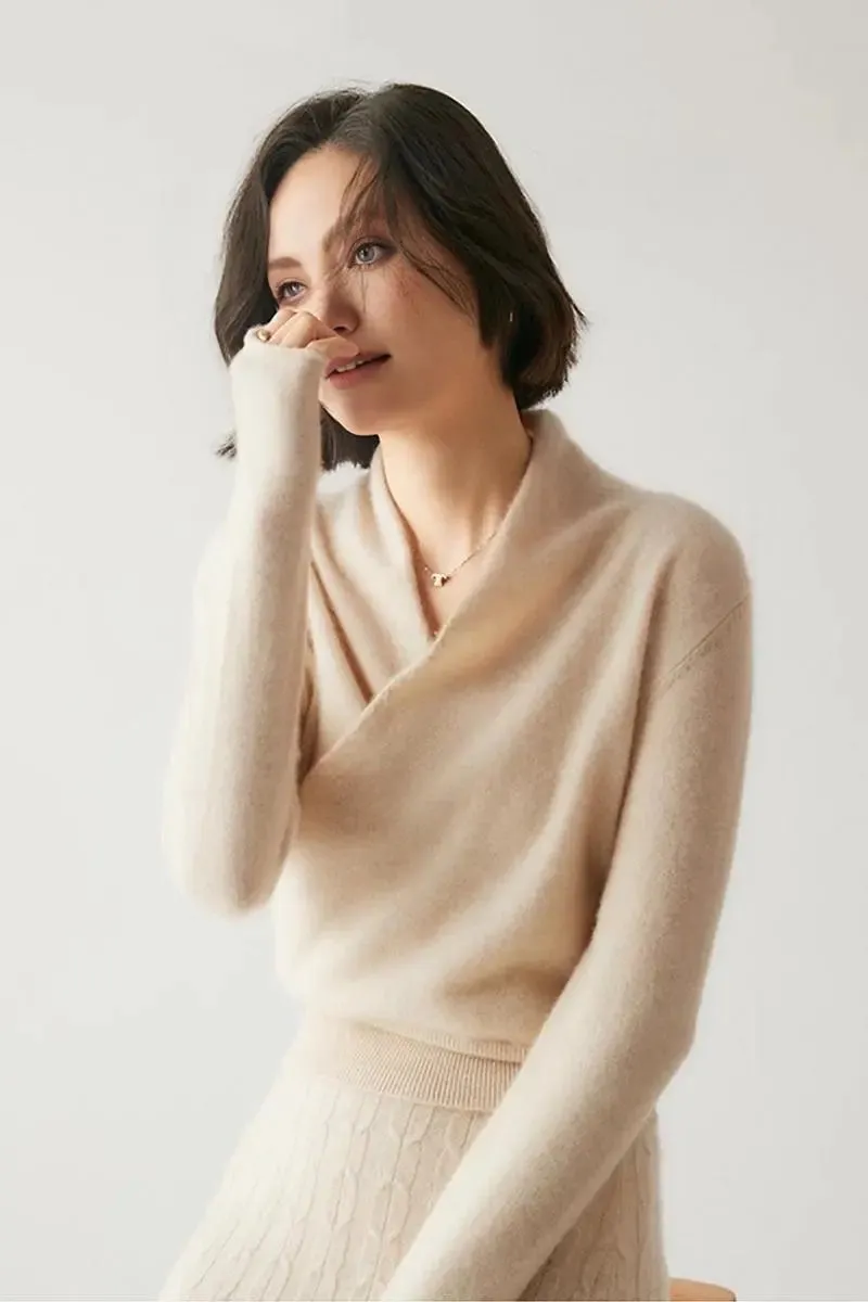 100 Cashmere Faux-Wrap Sweater