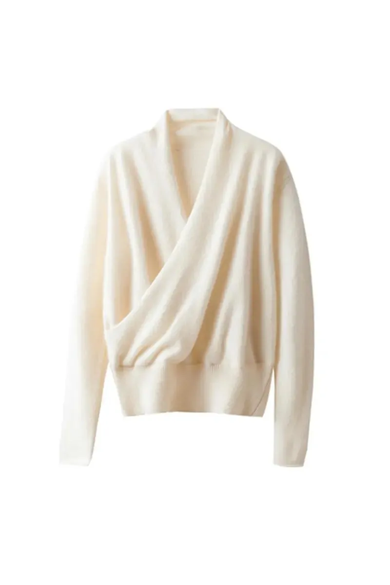 100 Cashmere Faux-Wrap Sweater