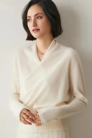 100 Cashmere Faux-Wrap Sweater