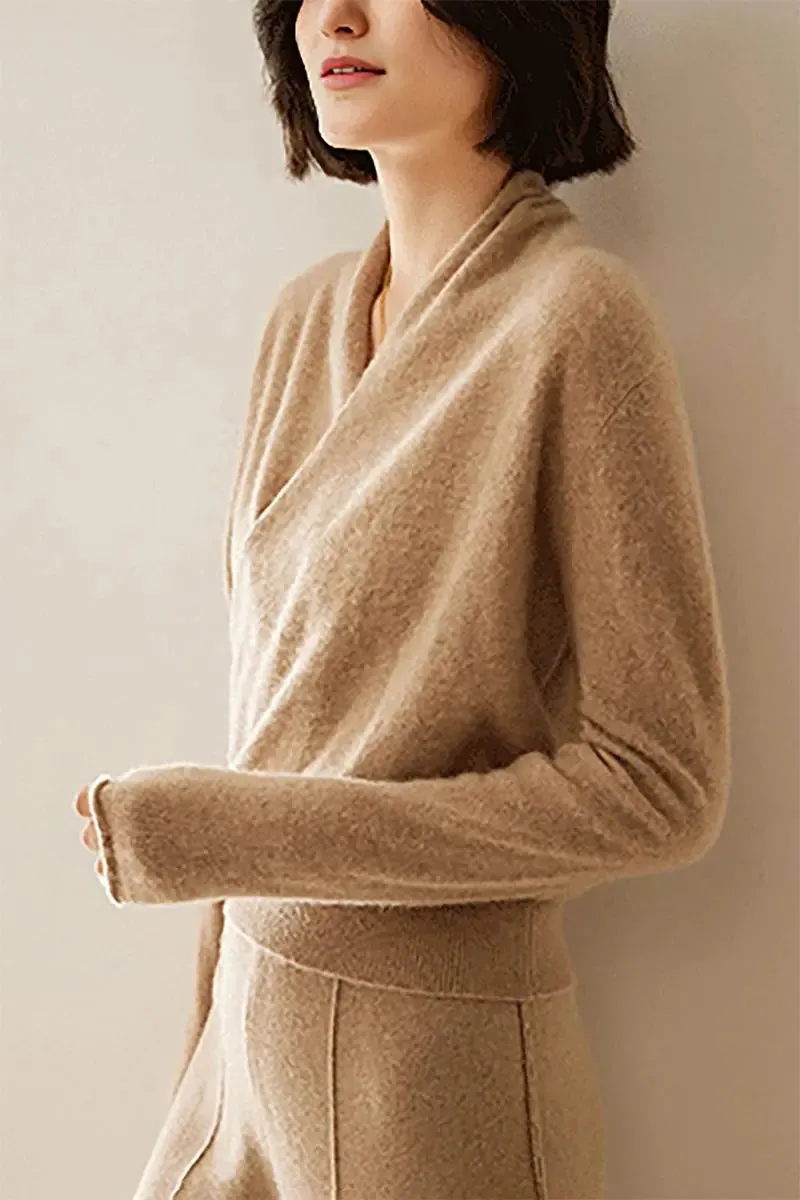 100 Cashmere Faux-Wrap Sweater