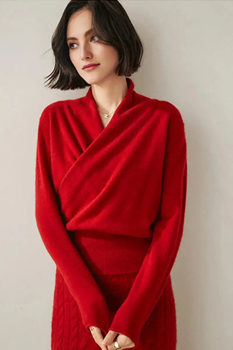 100 Cashmere Faux-Wrap Sweater