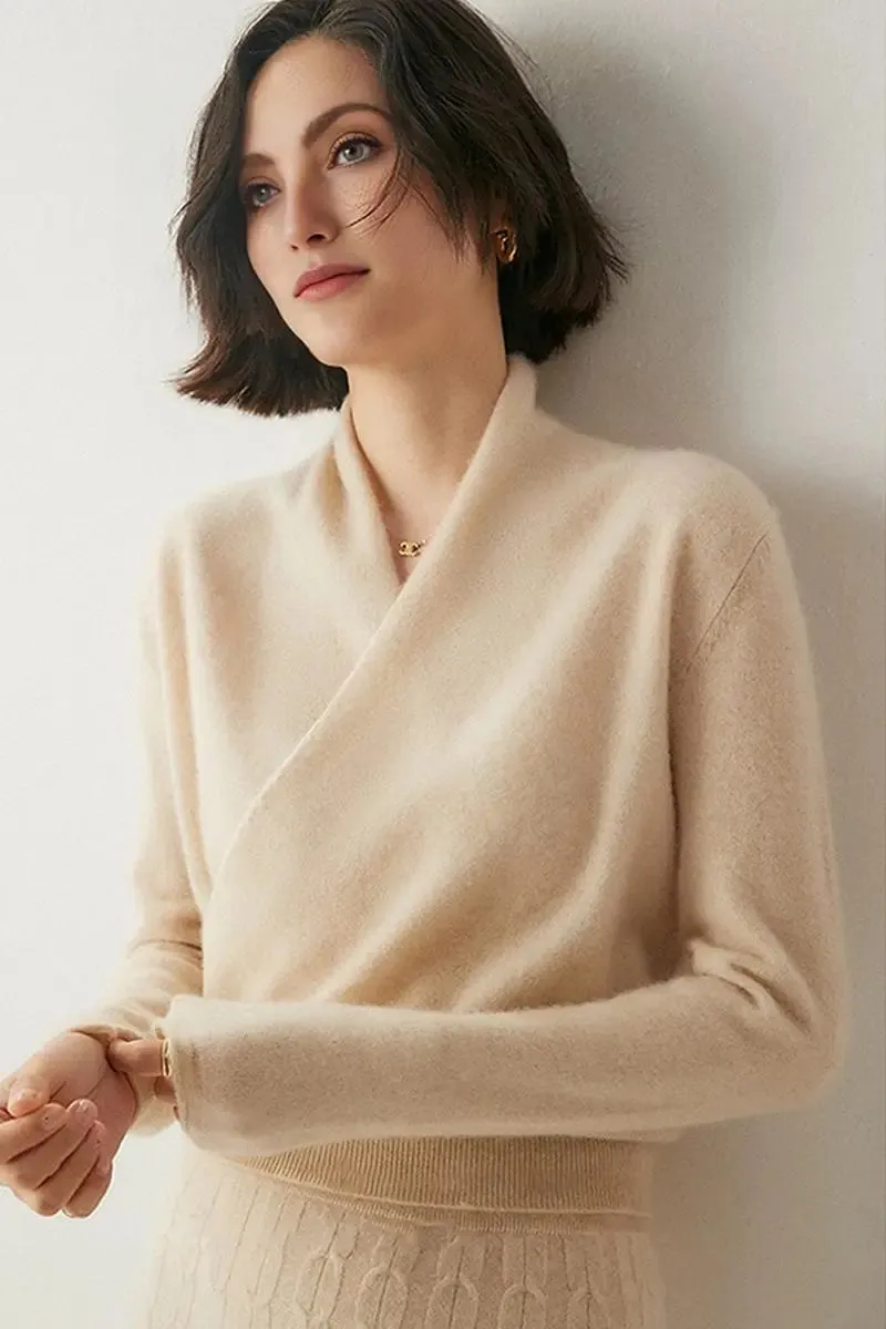 100 Cashmere Faux-Wrap Sweater