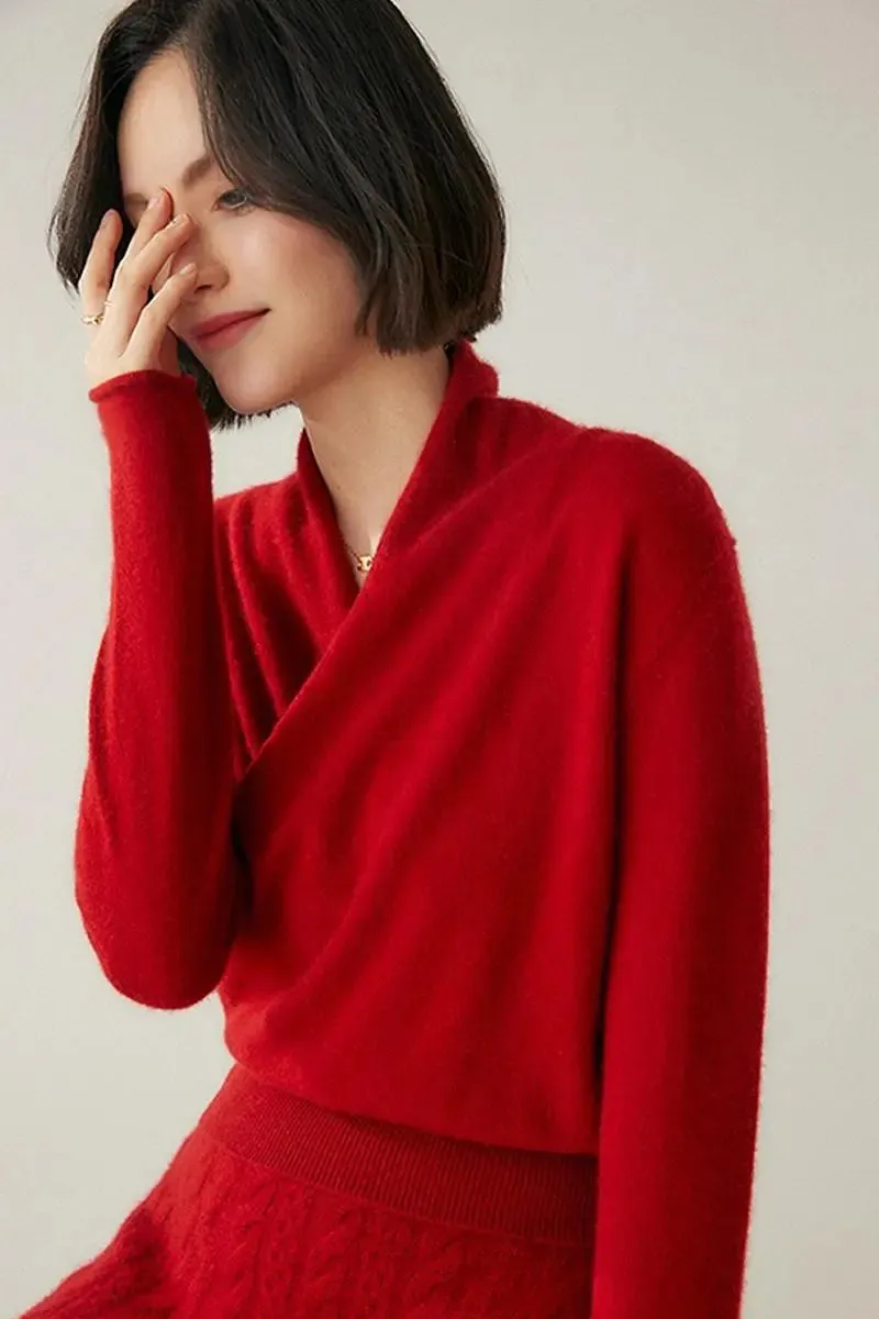 100 Cashmere Faux-Wrap Sweater