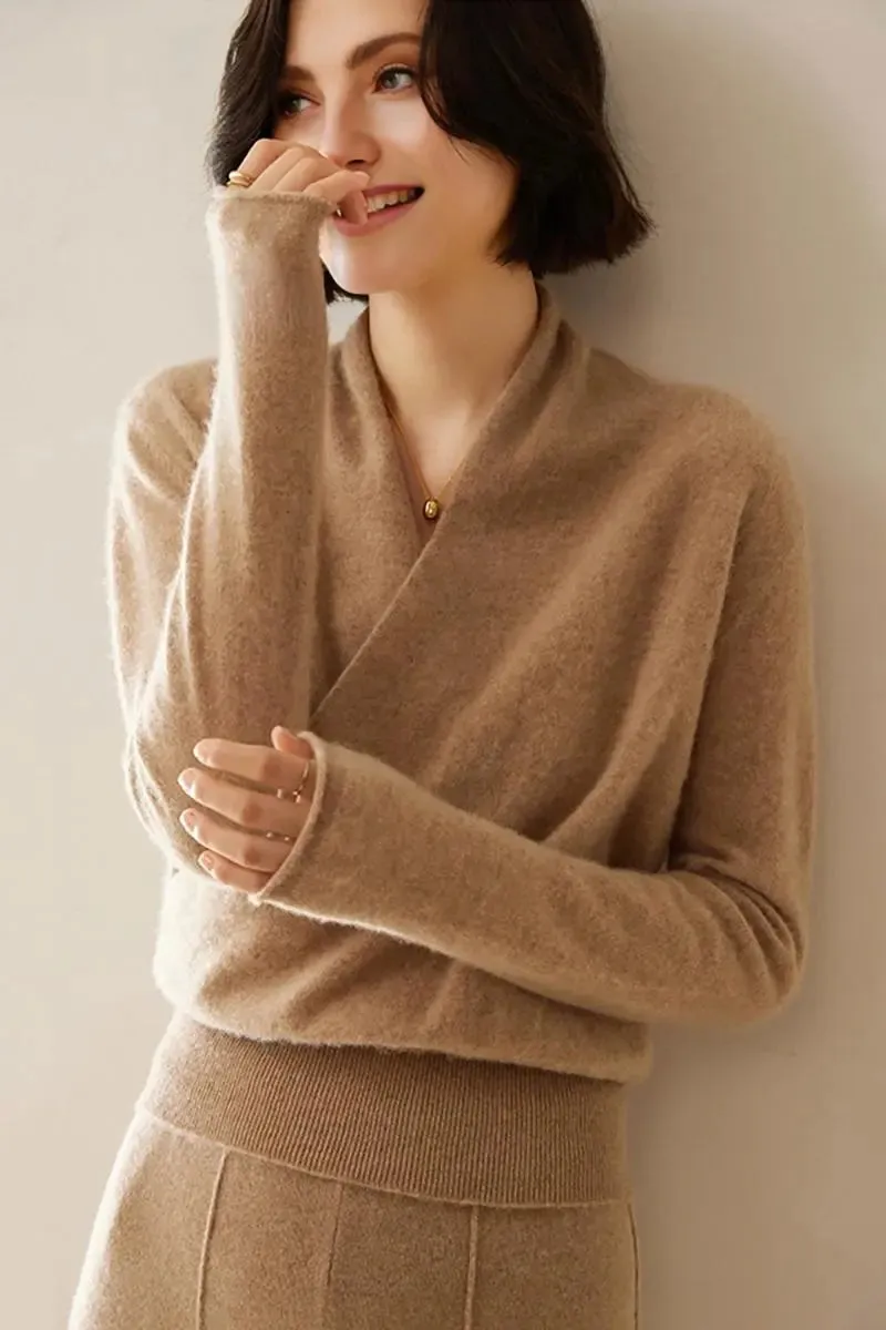 100 Cashmere Faux-Wrap Sweater