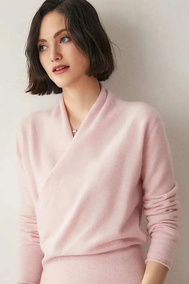 100 Cashmere Faux-Wrap Sweater