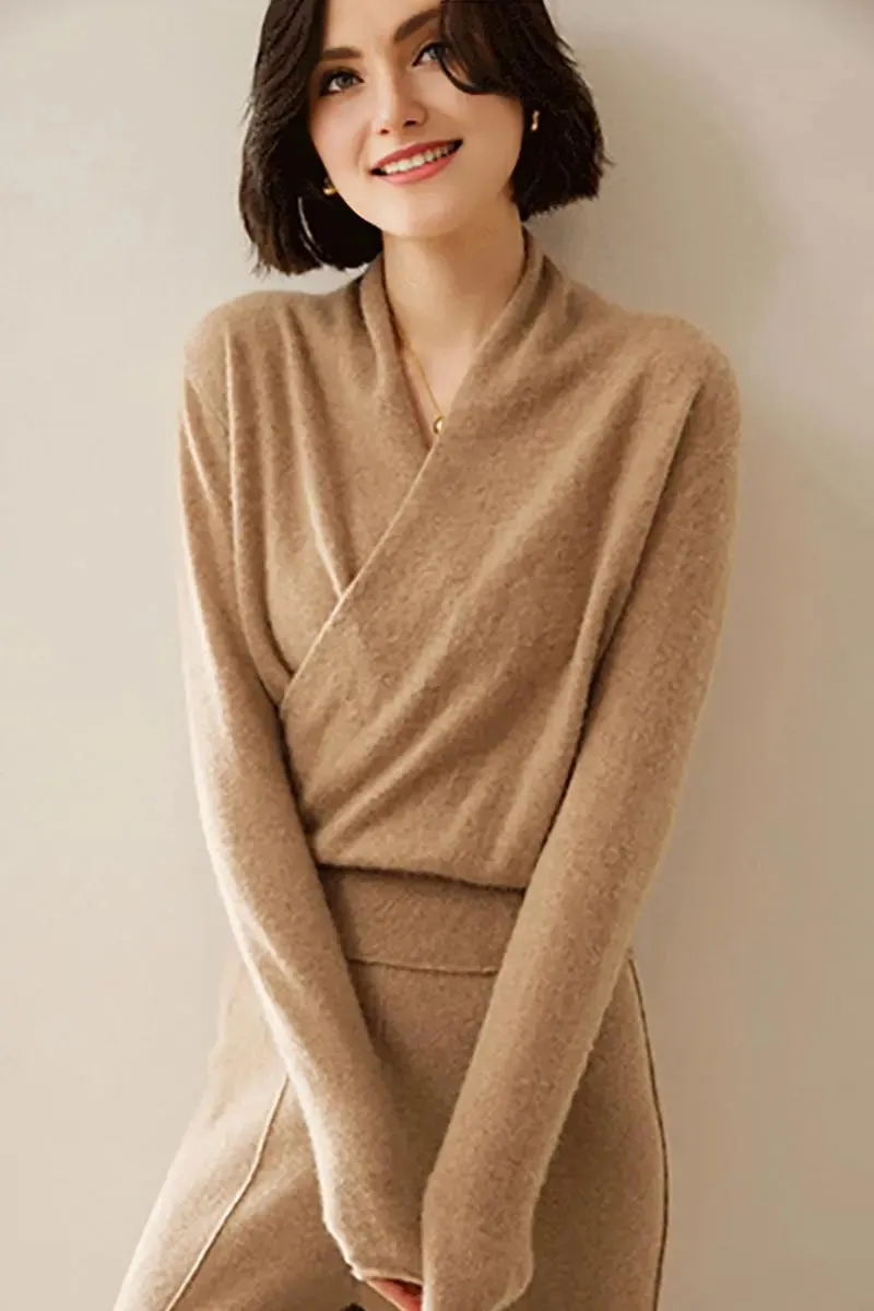 100 Cashmere Faux-Wrap Sweater