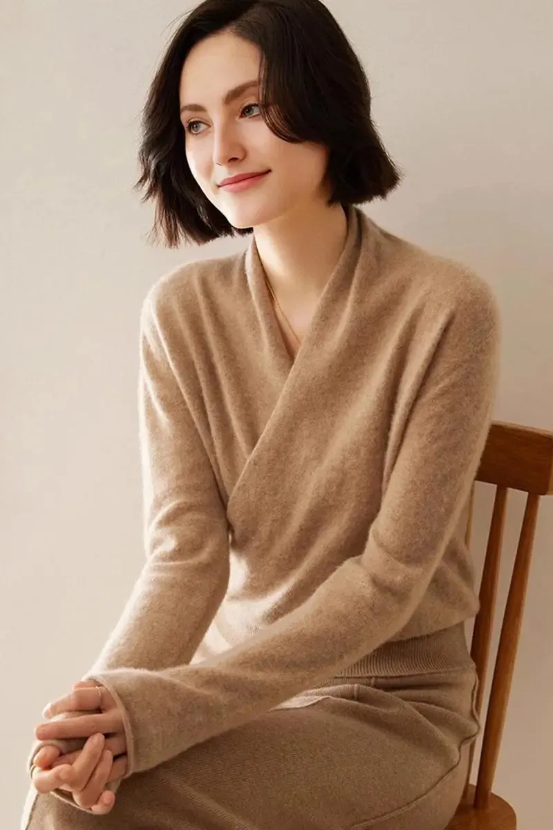 100 Cashmere Faux-Wrap Sweater