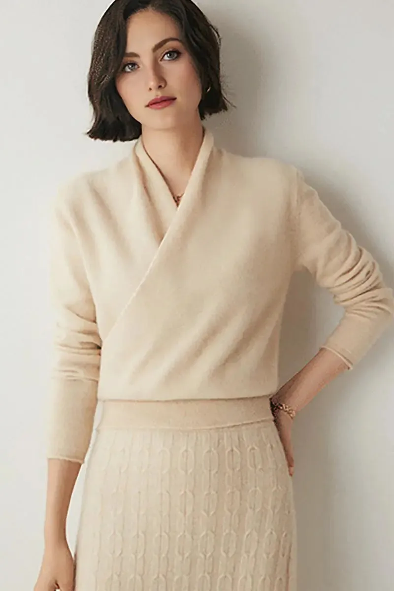 100 Cashmere Faux-Wrap Sweater