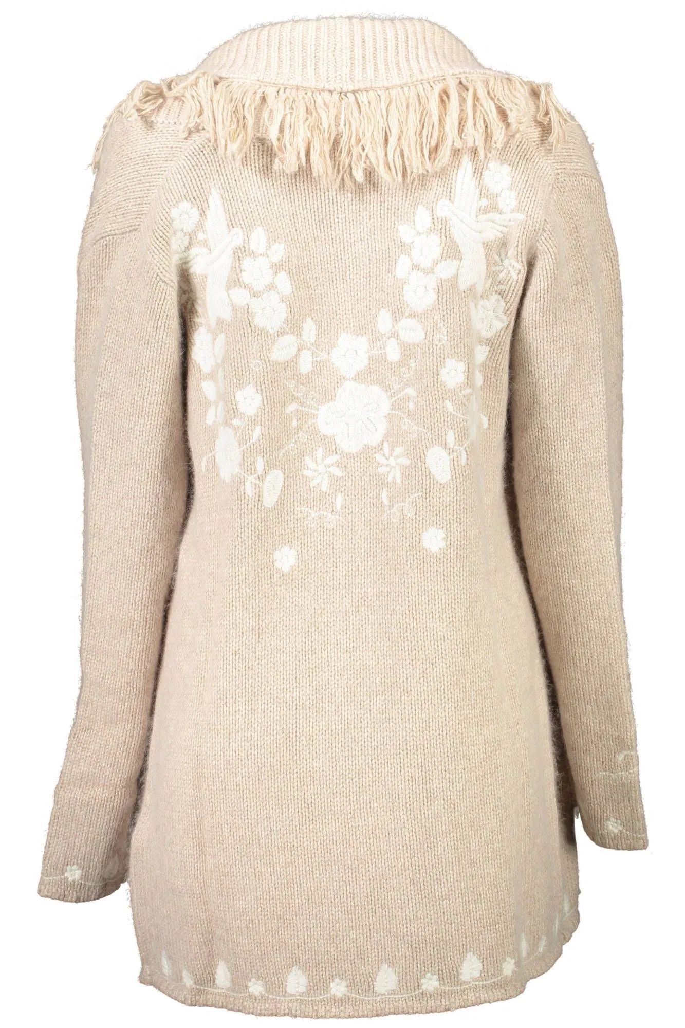 Blugirl Chic Beige Wool Cardigan with Embroidery Details