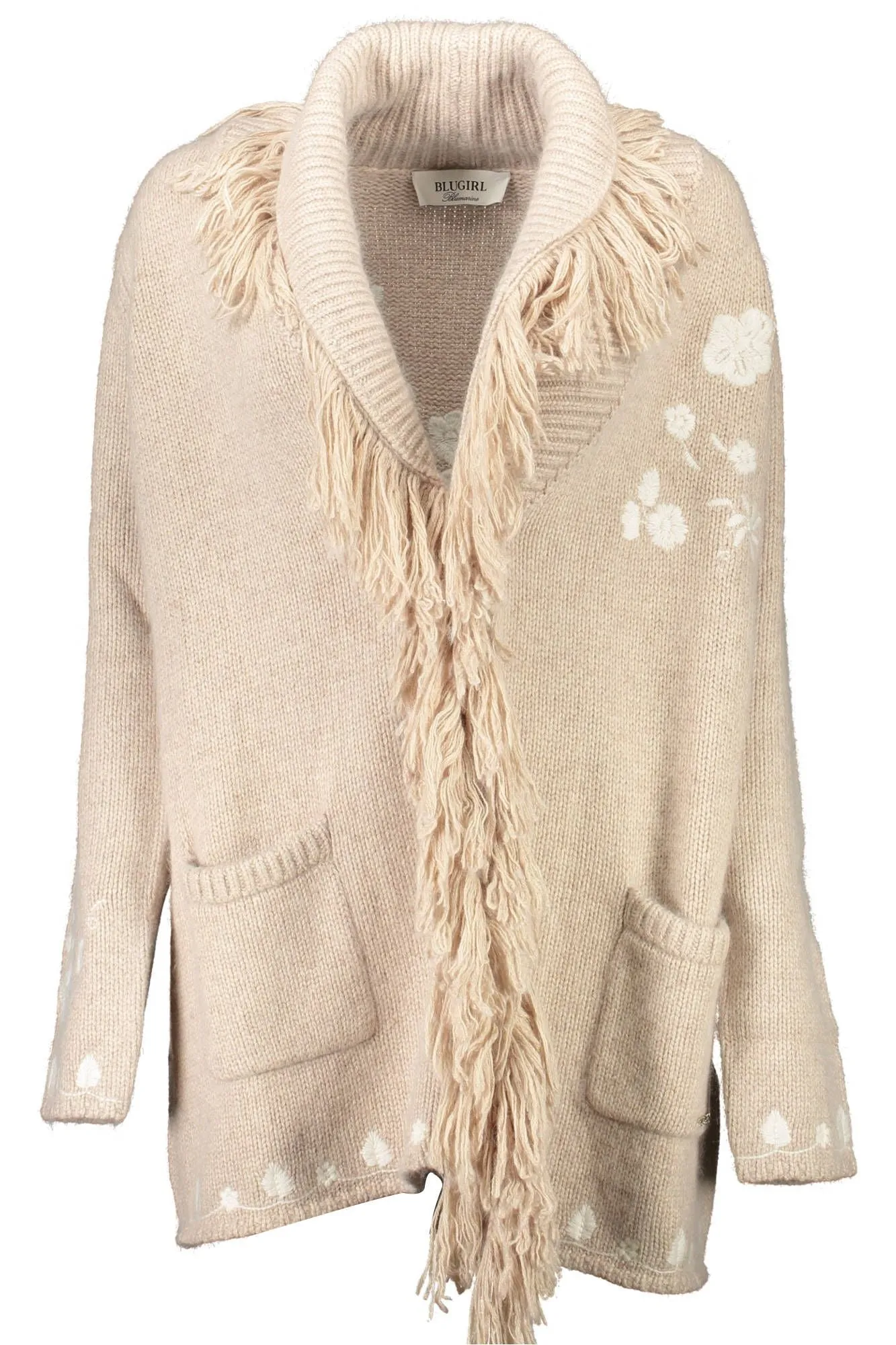 Blugirl Chic Beige Wool Cardigan with Embroidery Details