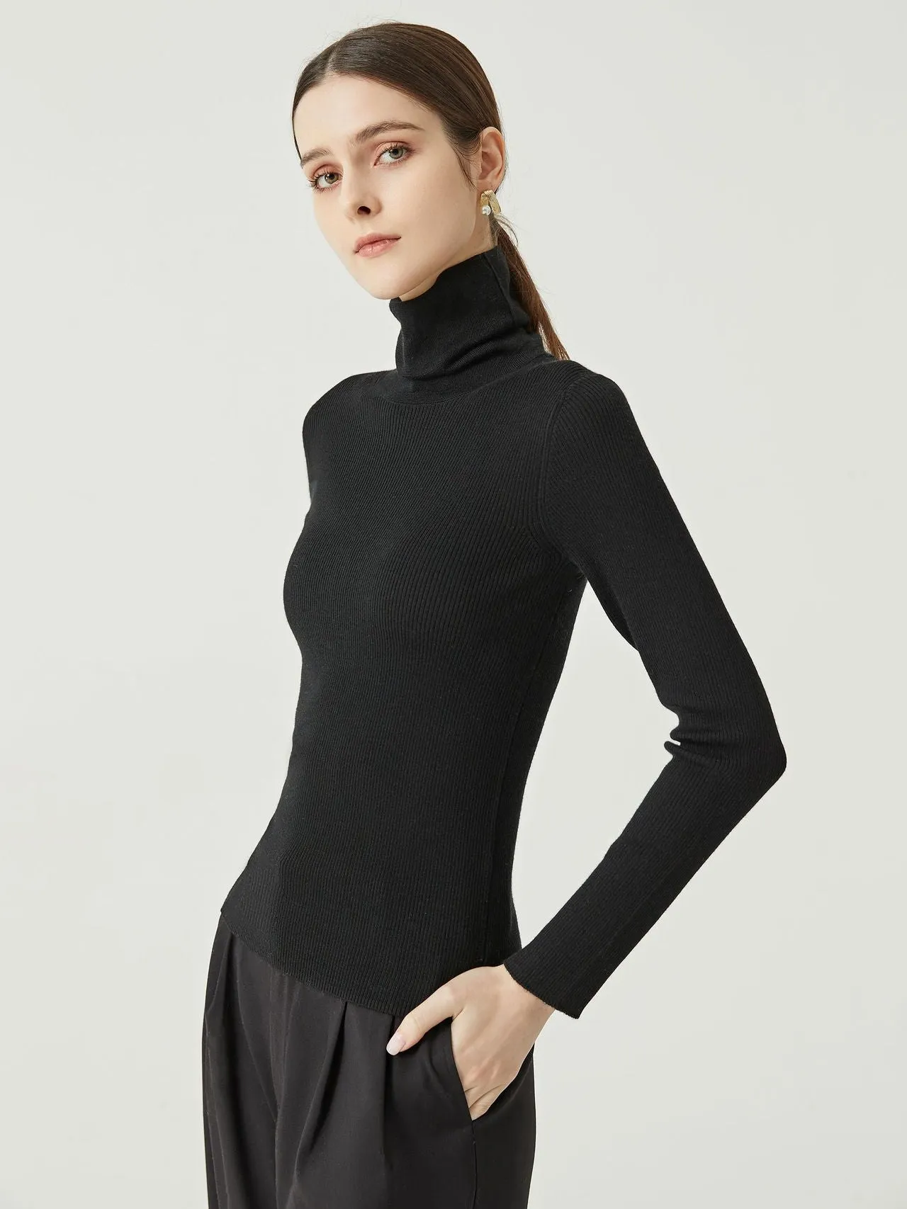 Chic Observations Black Ribbed Turtleneck Sweater Top