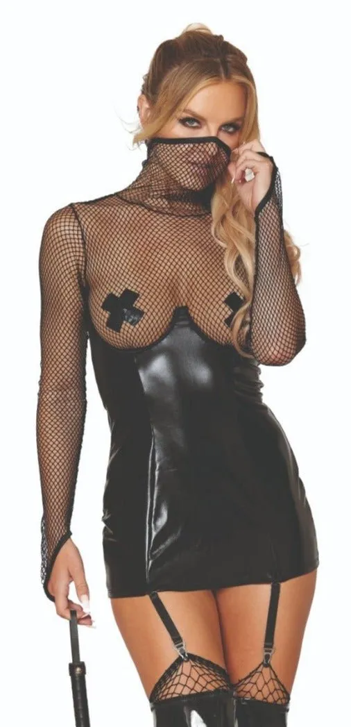 Fetish Faux-Leather Fishnet Lingerie Garter Slip