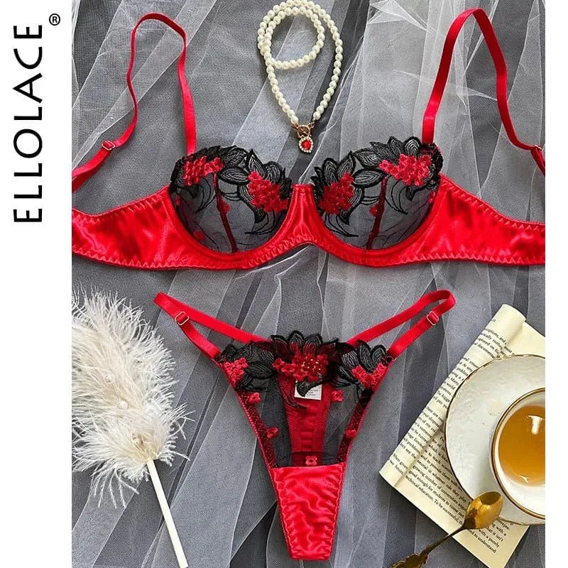 Floral Lace Lingerie Set - Elegant, Comfortable, and Ultra-Thin - Sizes S, M, L