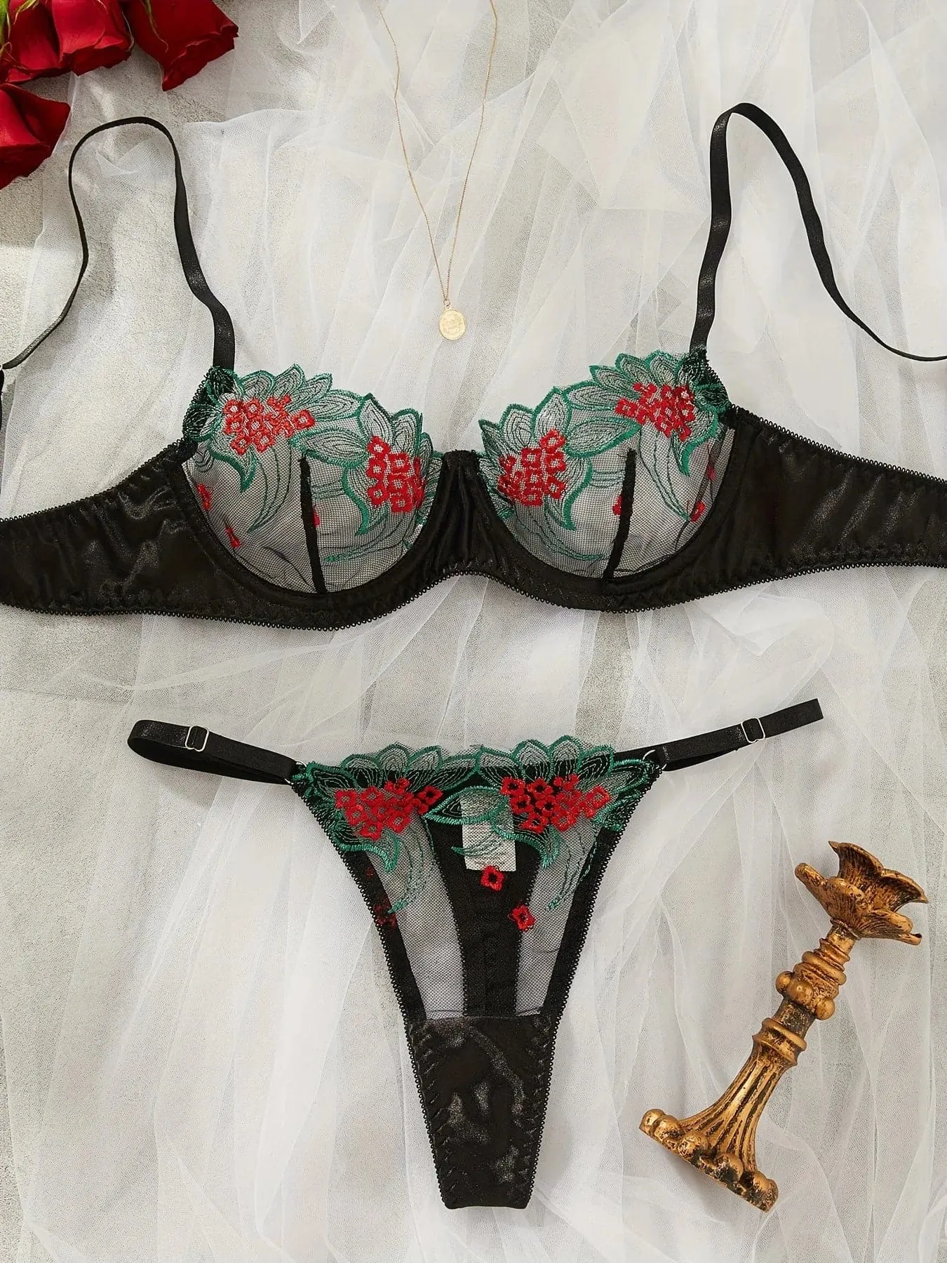 Floral Lace Lingerie Set - Elegant, Comfortable, and Ultra-Thin - Sizes S, M, L