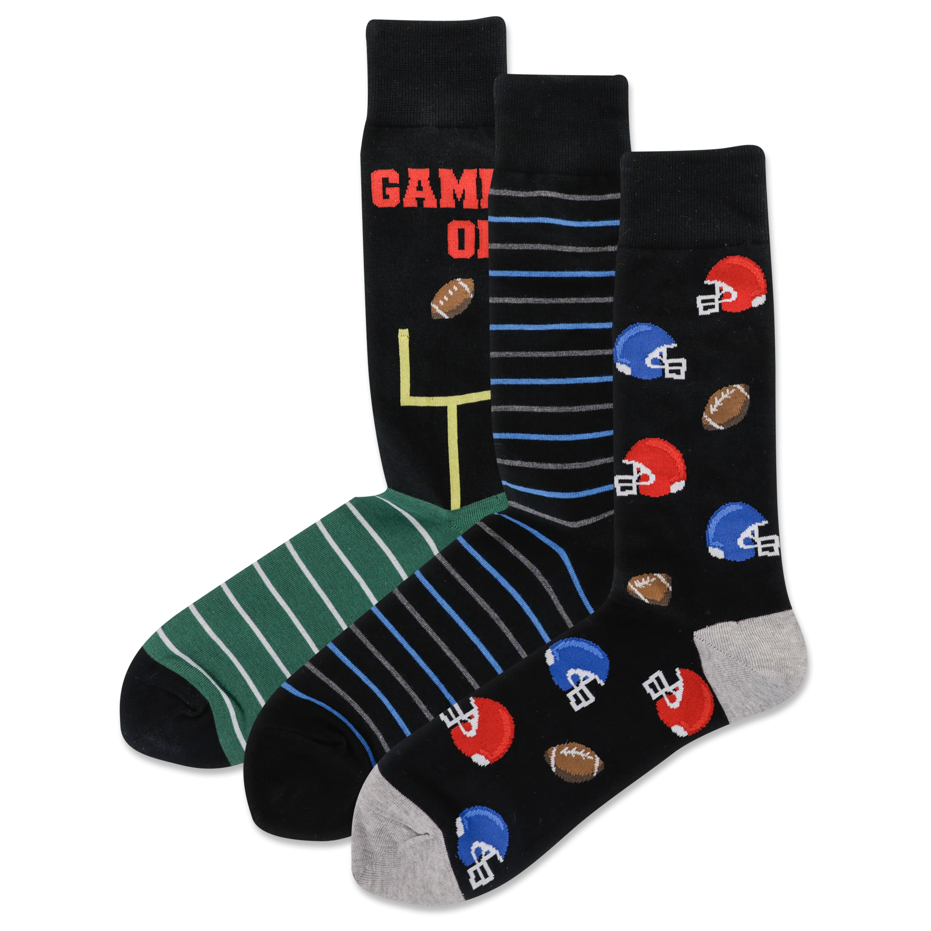 HOTSOX Men's Football Theme 3 Pack Crew Socks