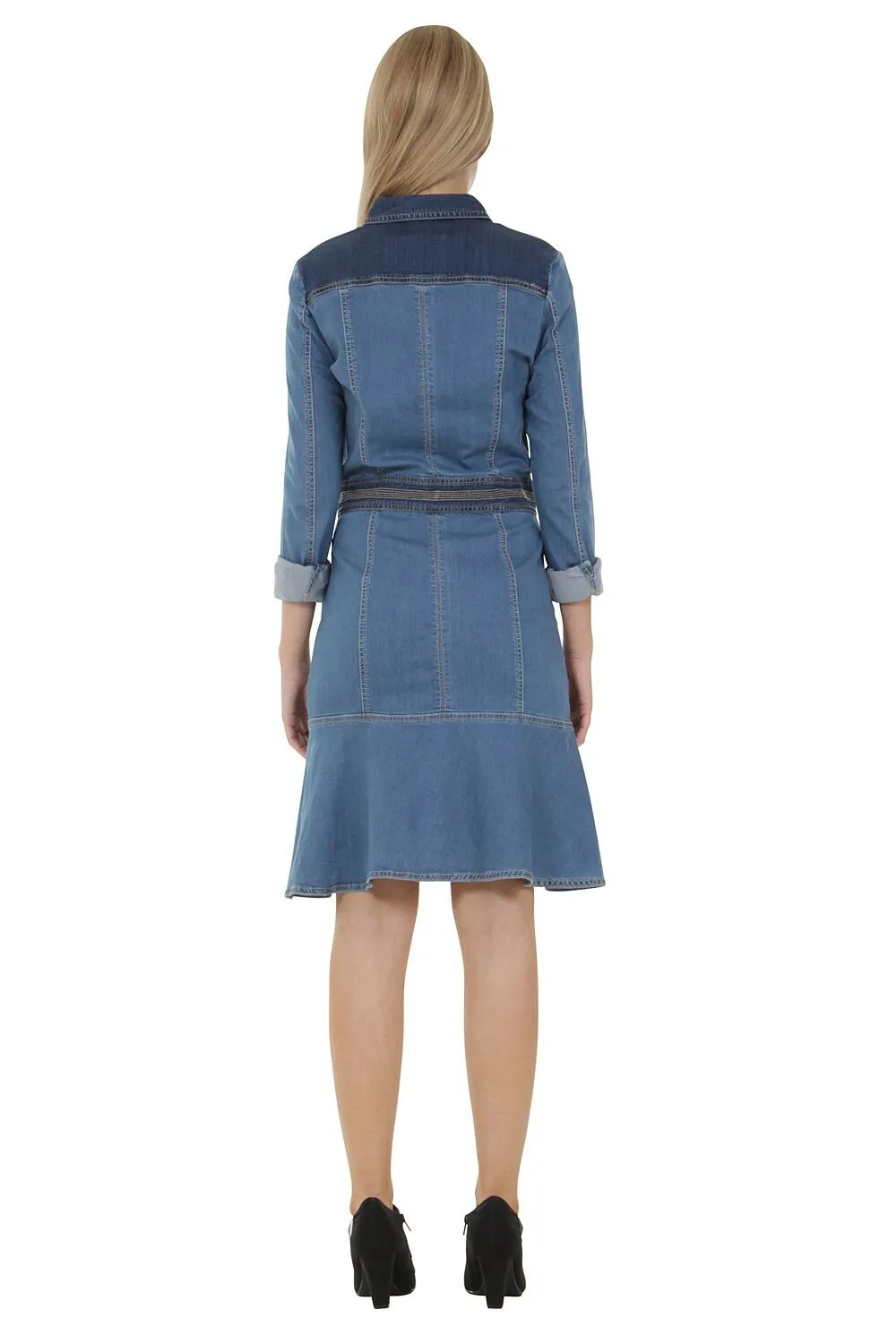 Long Sleeve Button Front Denim Dress - Size 8 only