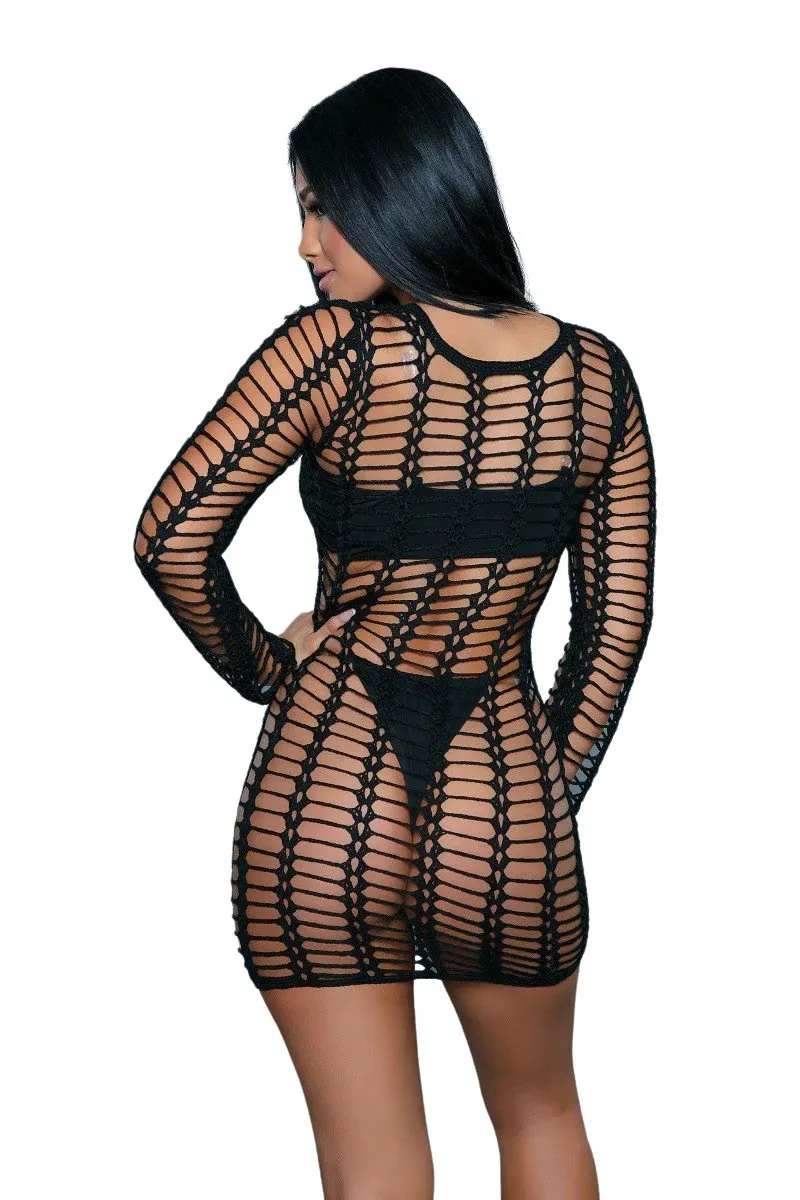 Long Sleeve Fence net Mini Dress