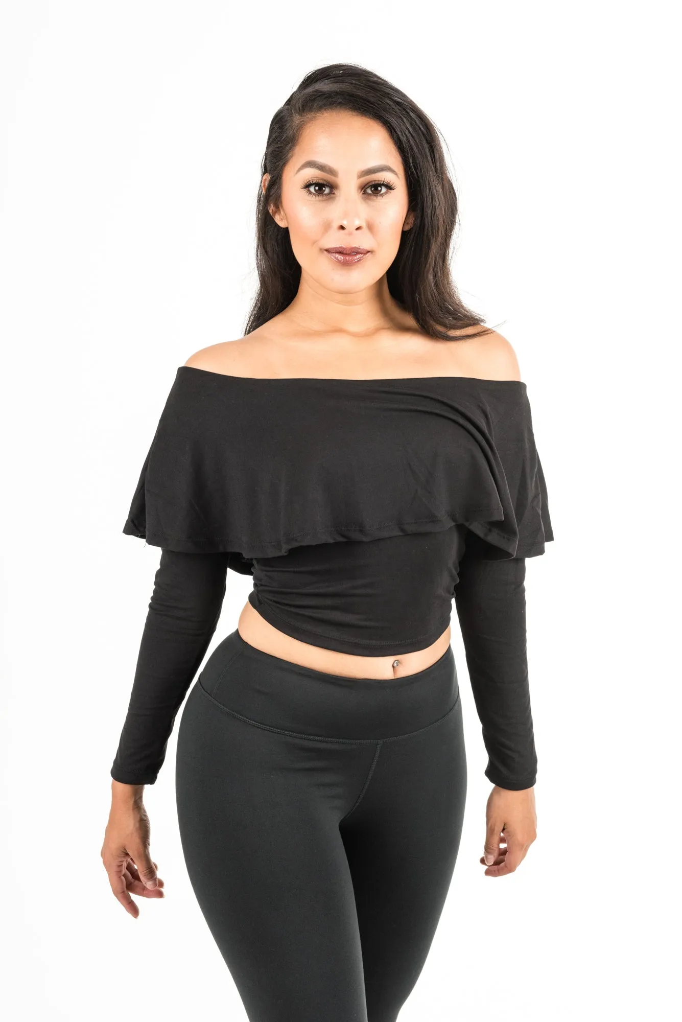 Long Sleeve Ruffled Crop Top (310AW)