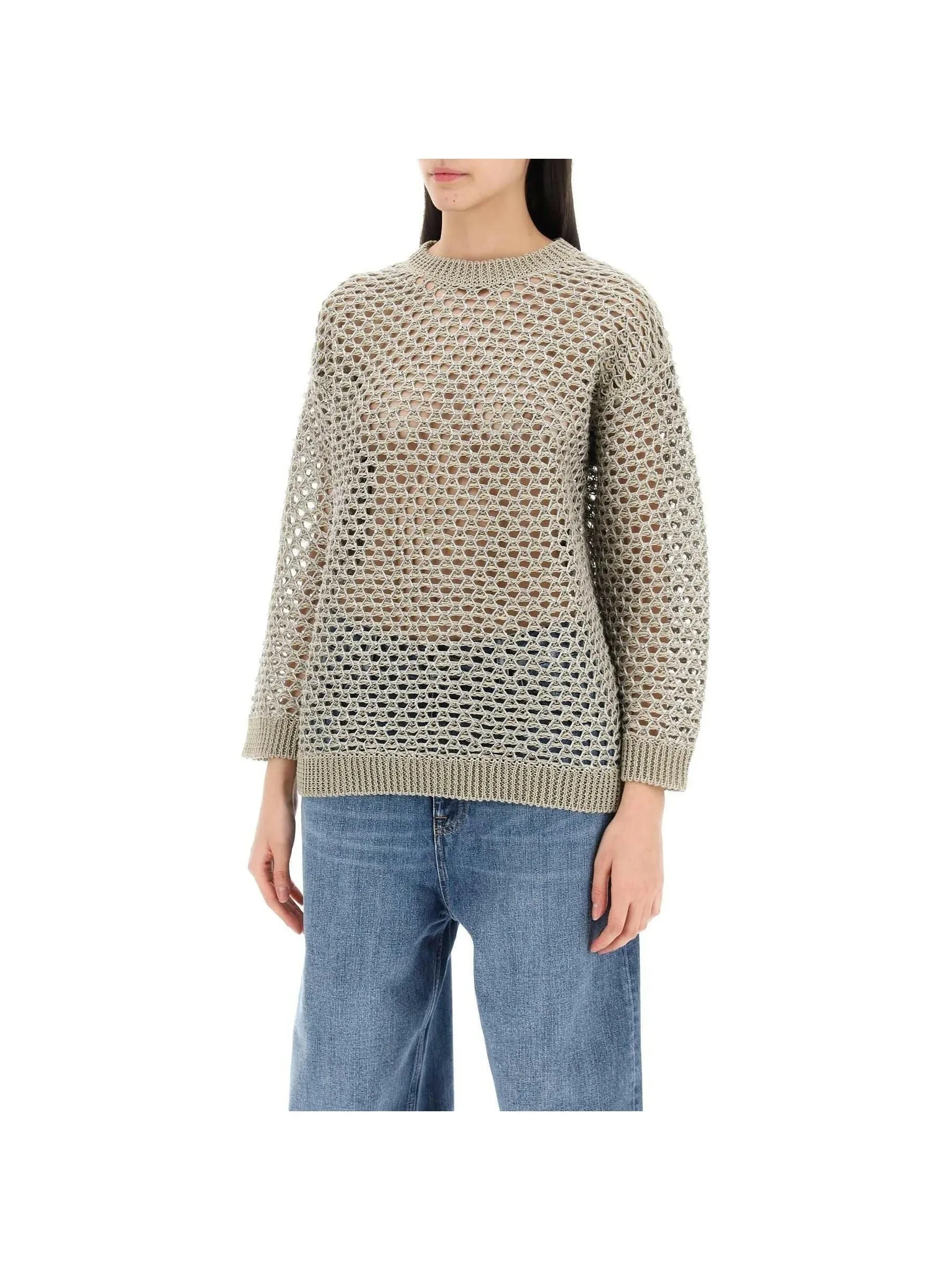 Lurex Mesh Open Knit Sweater