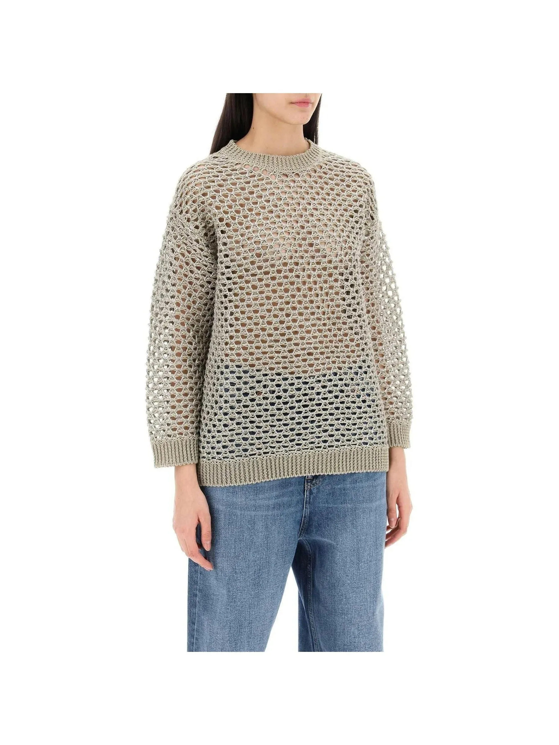 Lurex Mesh Open Knit Sweater