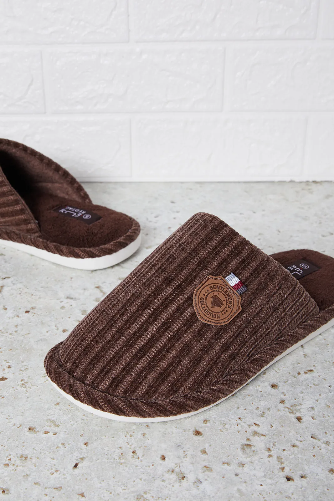 Men Brown Textured Mule Slipper