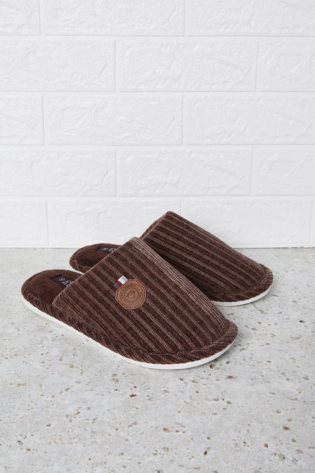 Men Brown Textured Mule Slipper