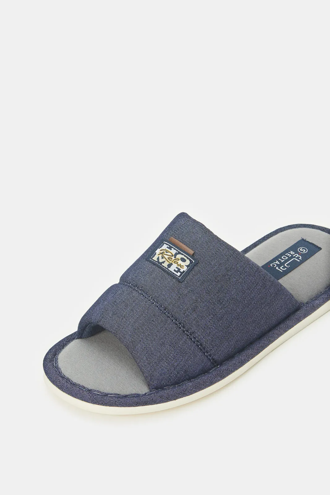 Men Navy Plain Textured Slipper