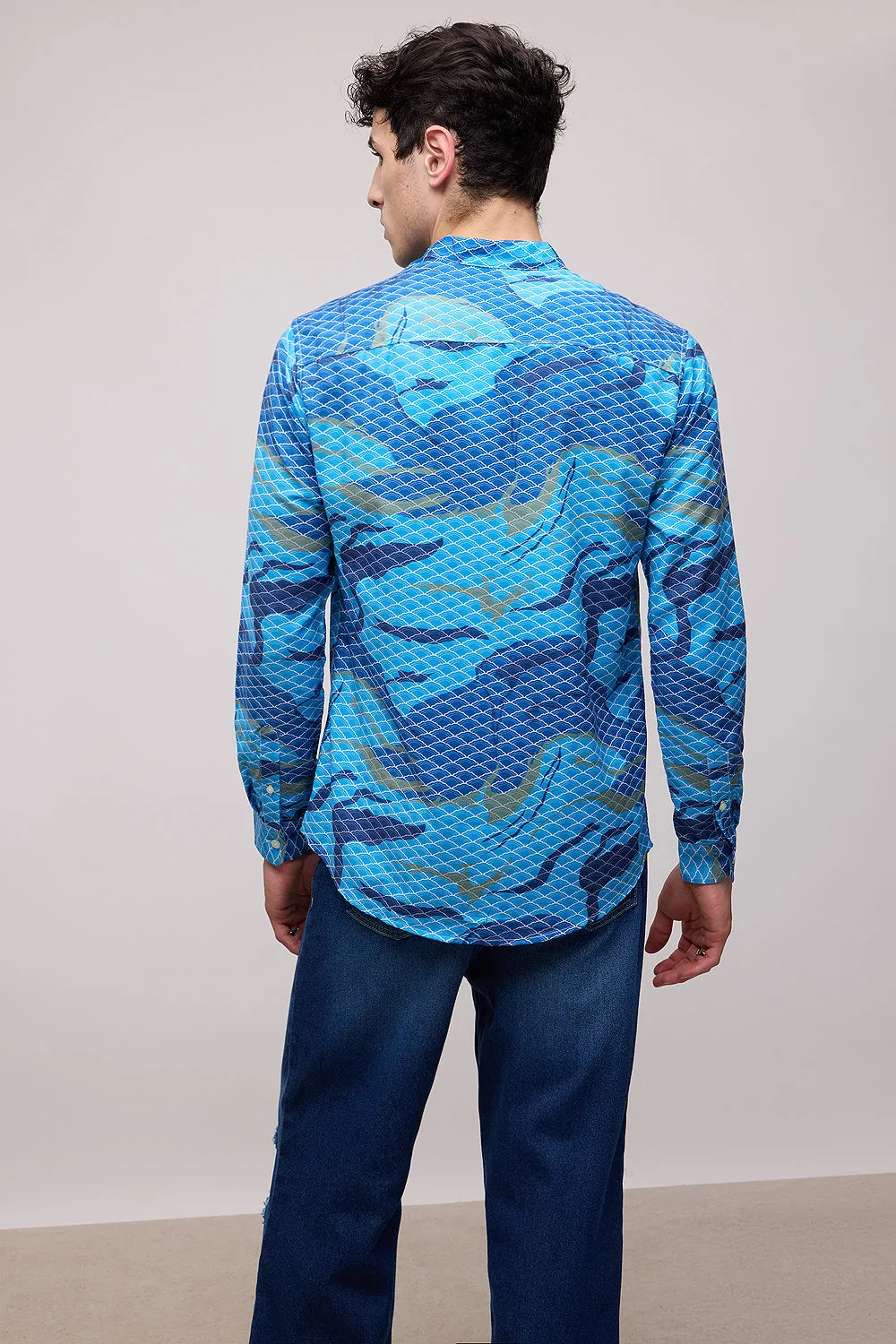 Men's Full Sleeve Aqua Shirt