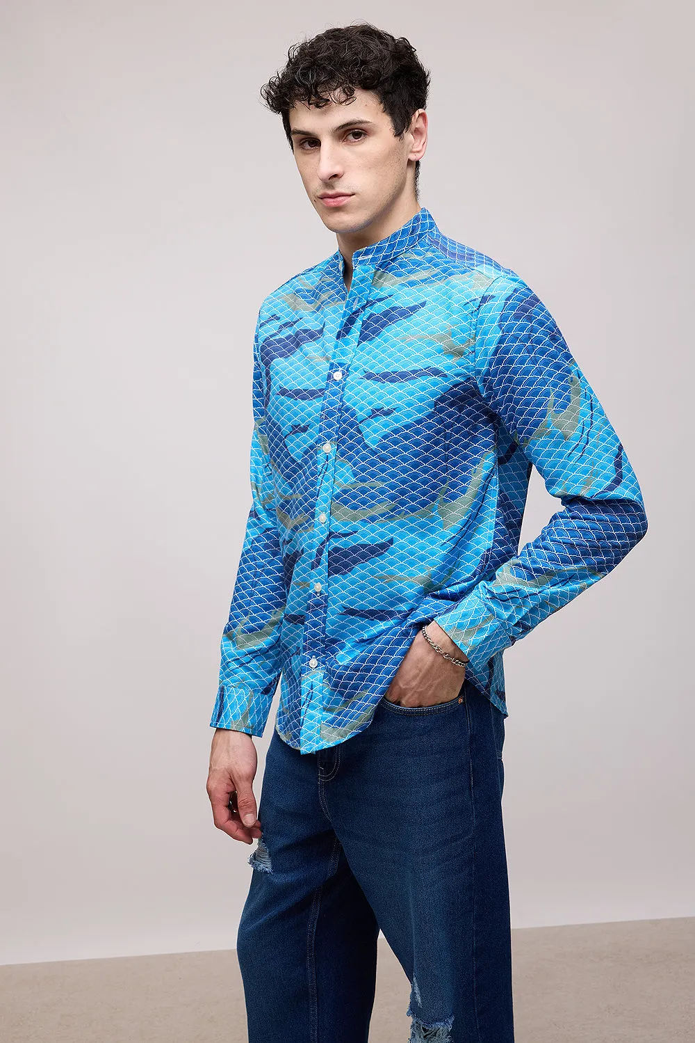 Men's Full Sleeve Aqua Shirt