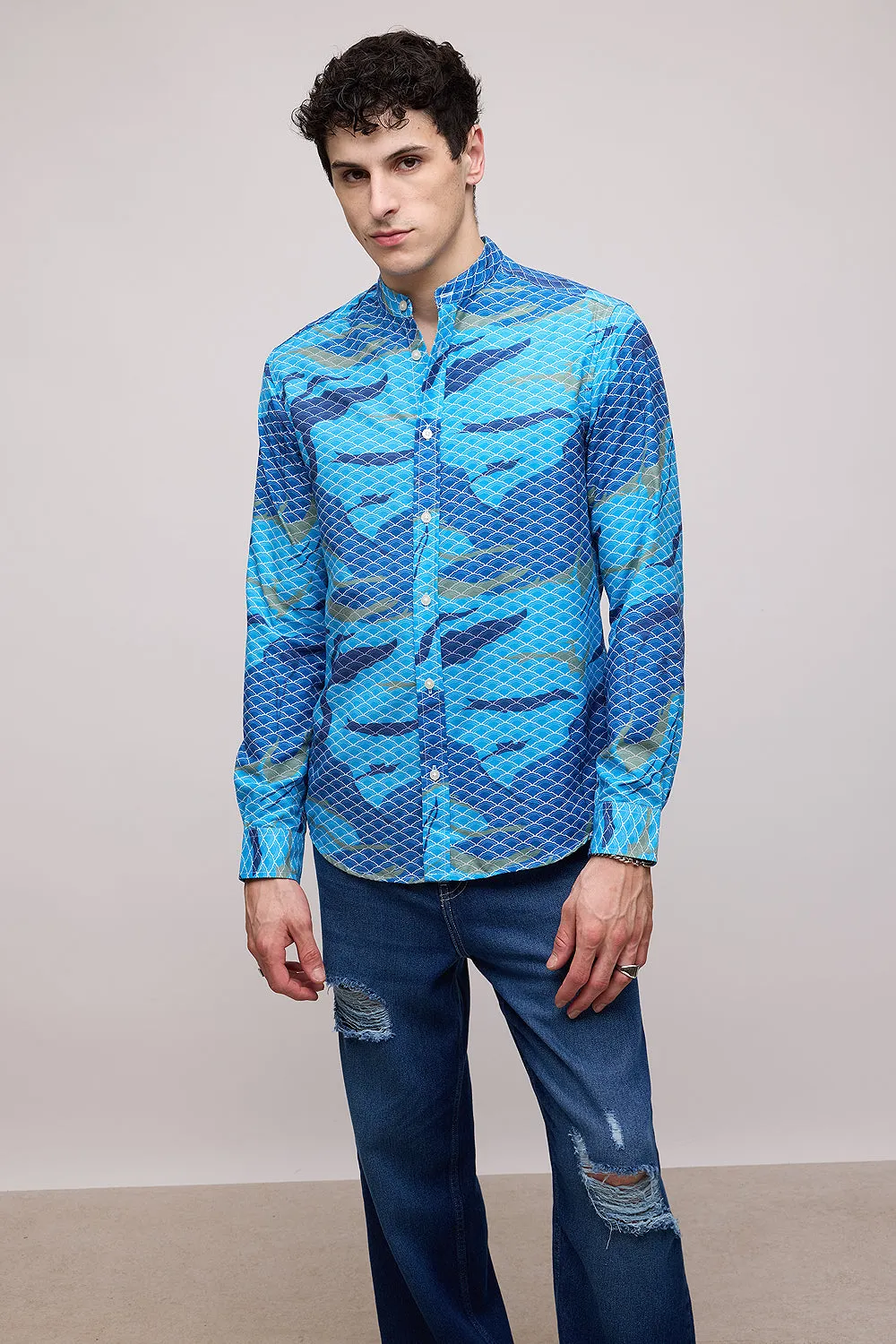 Men's Full Sleeve Aqua Shirt