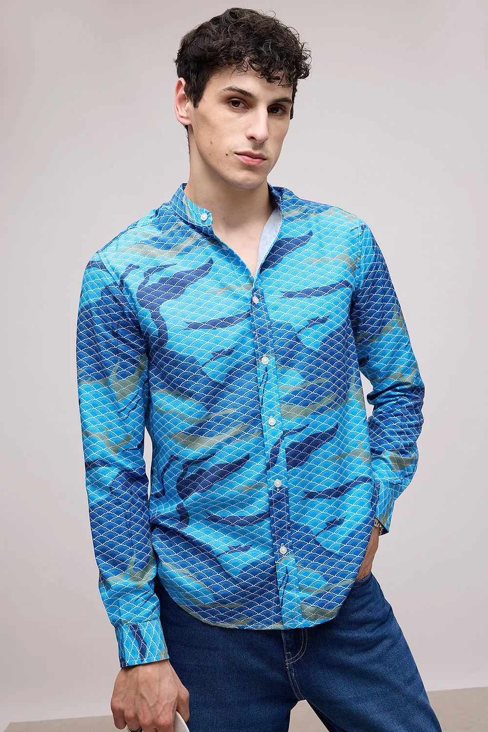 Men's Full Sleeve Aqua Shirt