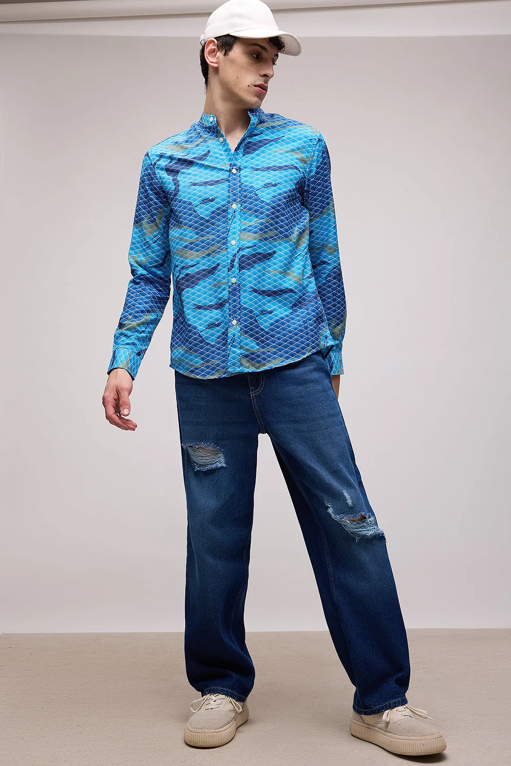 Men's Full Sleeve Aqua Shirt