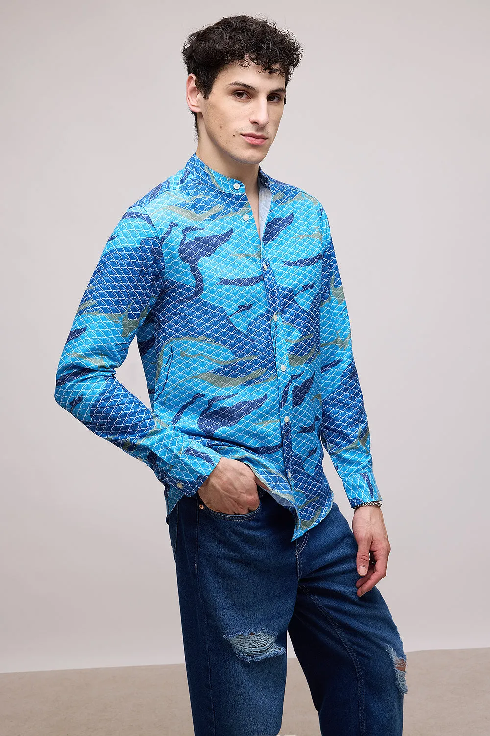 Men's Full Sleeve Aqua Shirt