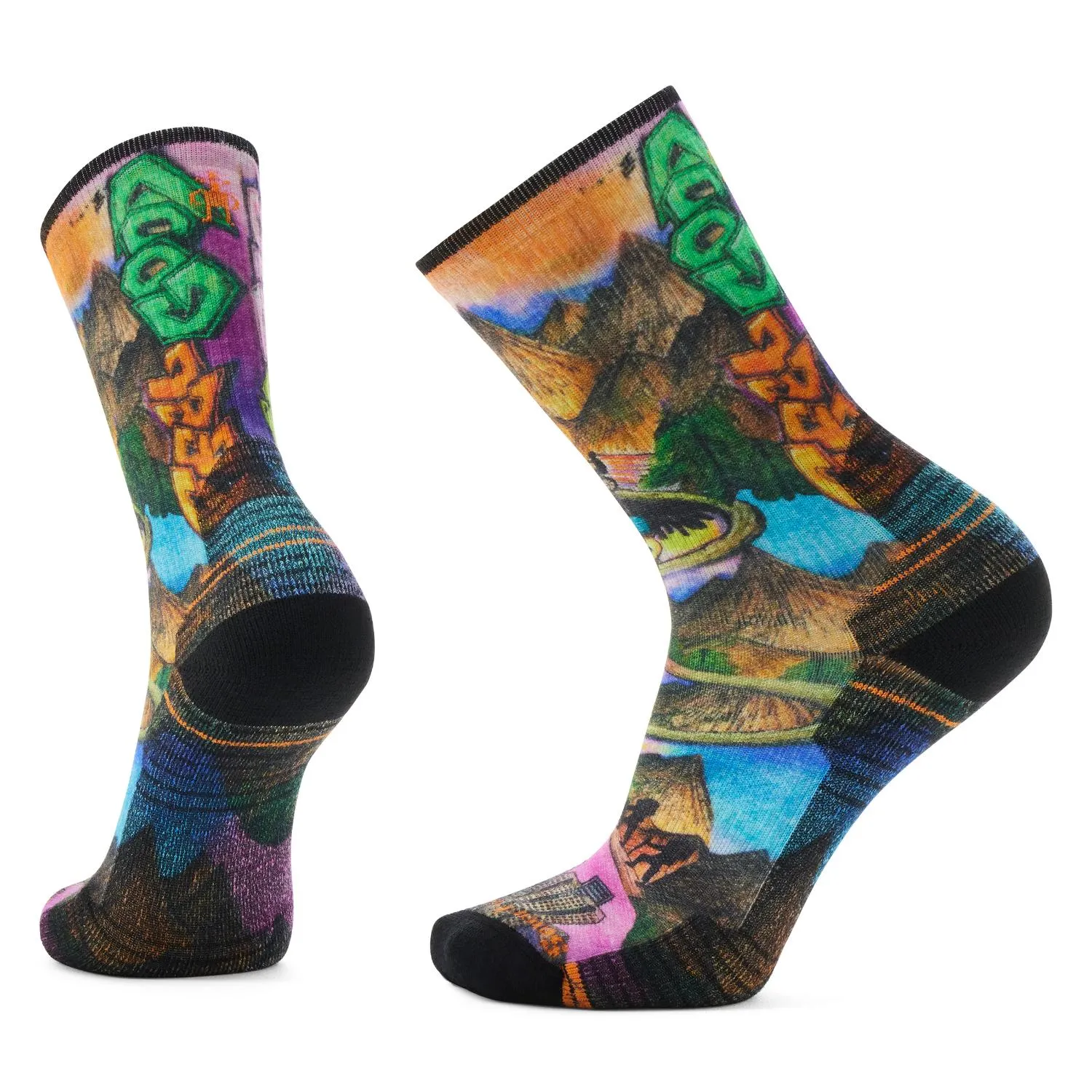 Mens Hike Light Cushion Mountain Maze Print Crew Socks