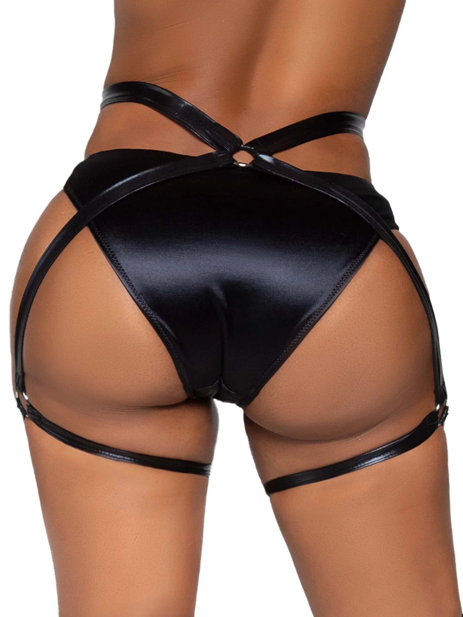 Money Maker Wet Look Garter Butt Harness