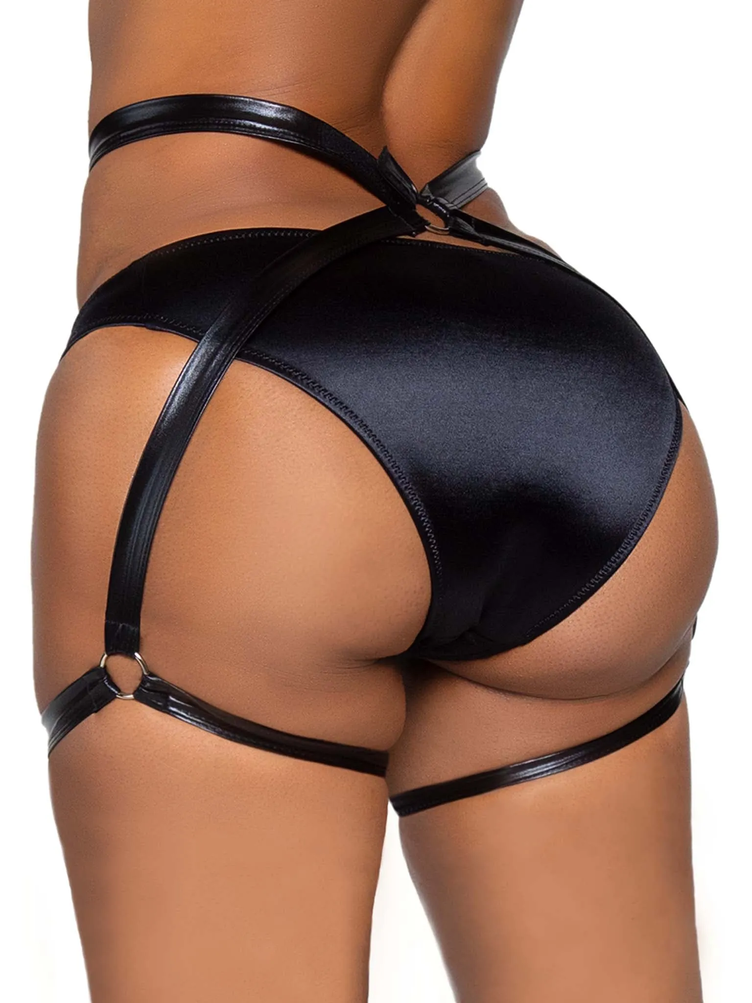 Money Maker Wet Look Garter Butt Harness