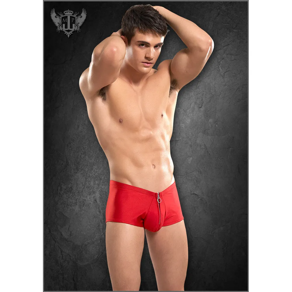 Nylon Spandex Zipper Short Red S/M