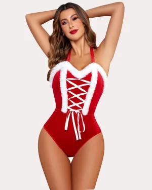 Santa Teddy Lingerie Criss Cross One Piece