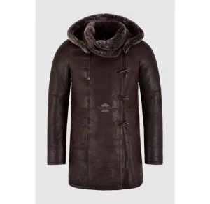 Sheepskin Duffle Coat Ladies Hooded Shearling Fur Winters Duffle Coat