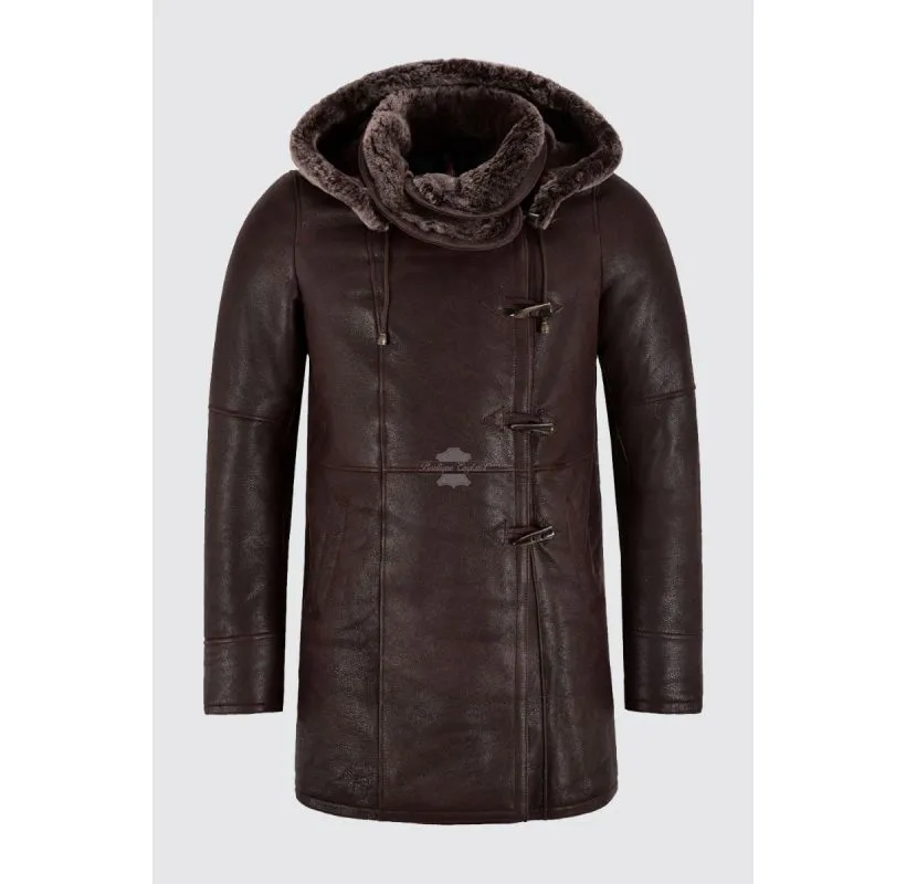 Sheepskin Duffle Coat Ladies Hooded Shearling Fur Winters Duffle Coat