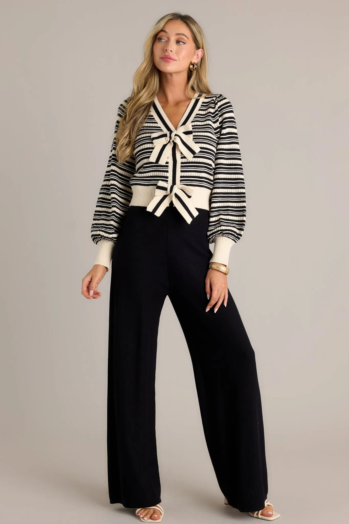 Sleek Sophistication Black Stripe Long Sleeve Sweater Top