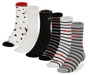 Socksmile Women's Ladies Value Cotton  Crew Socks 6-pack (dot & ribbon) ( WSS0122547_6C07)