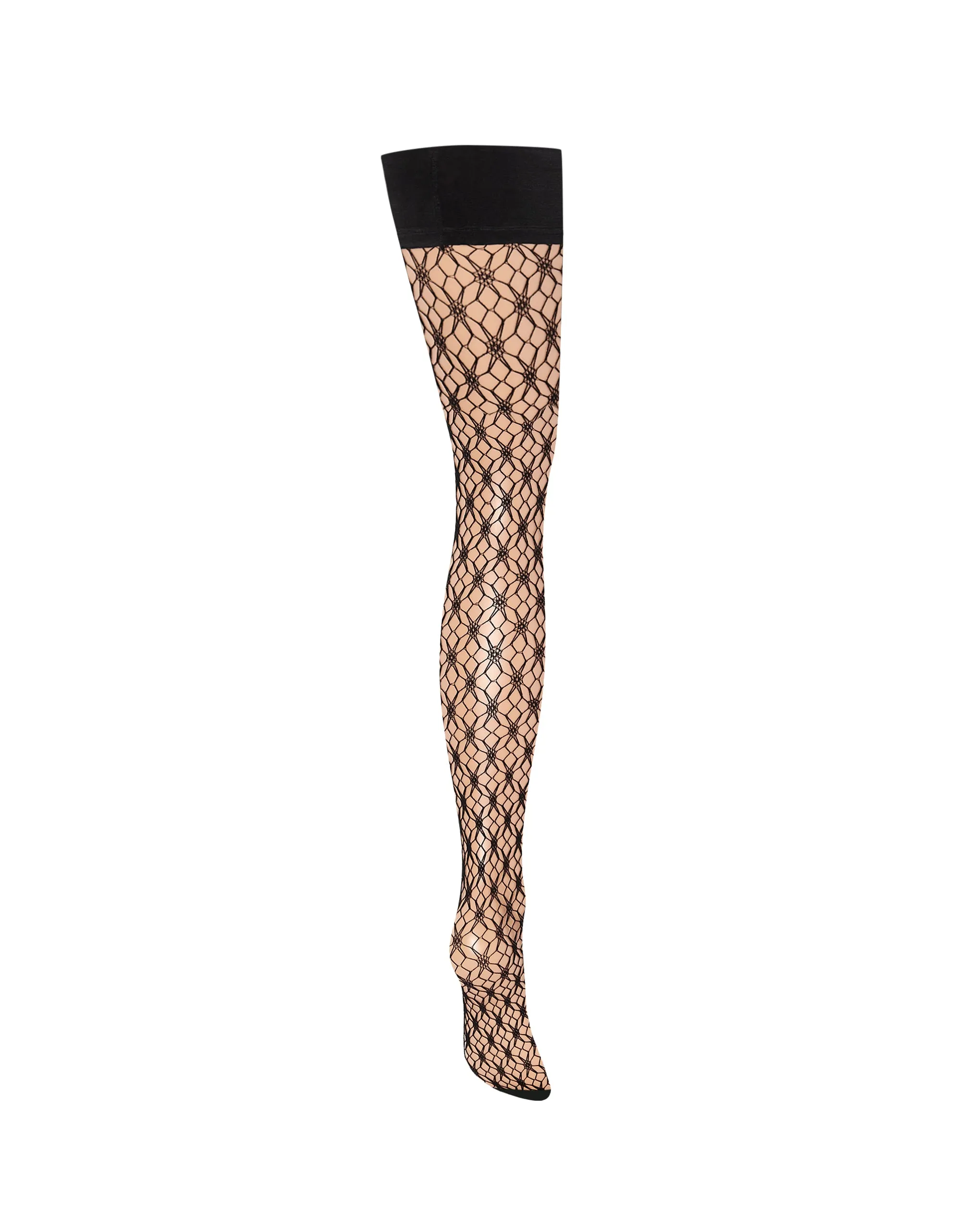 Star Fishnet Leg/Plain Top Hold Ups Black