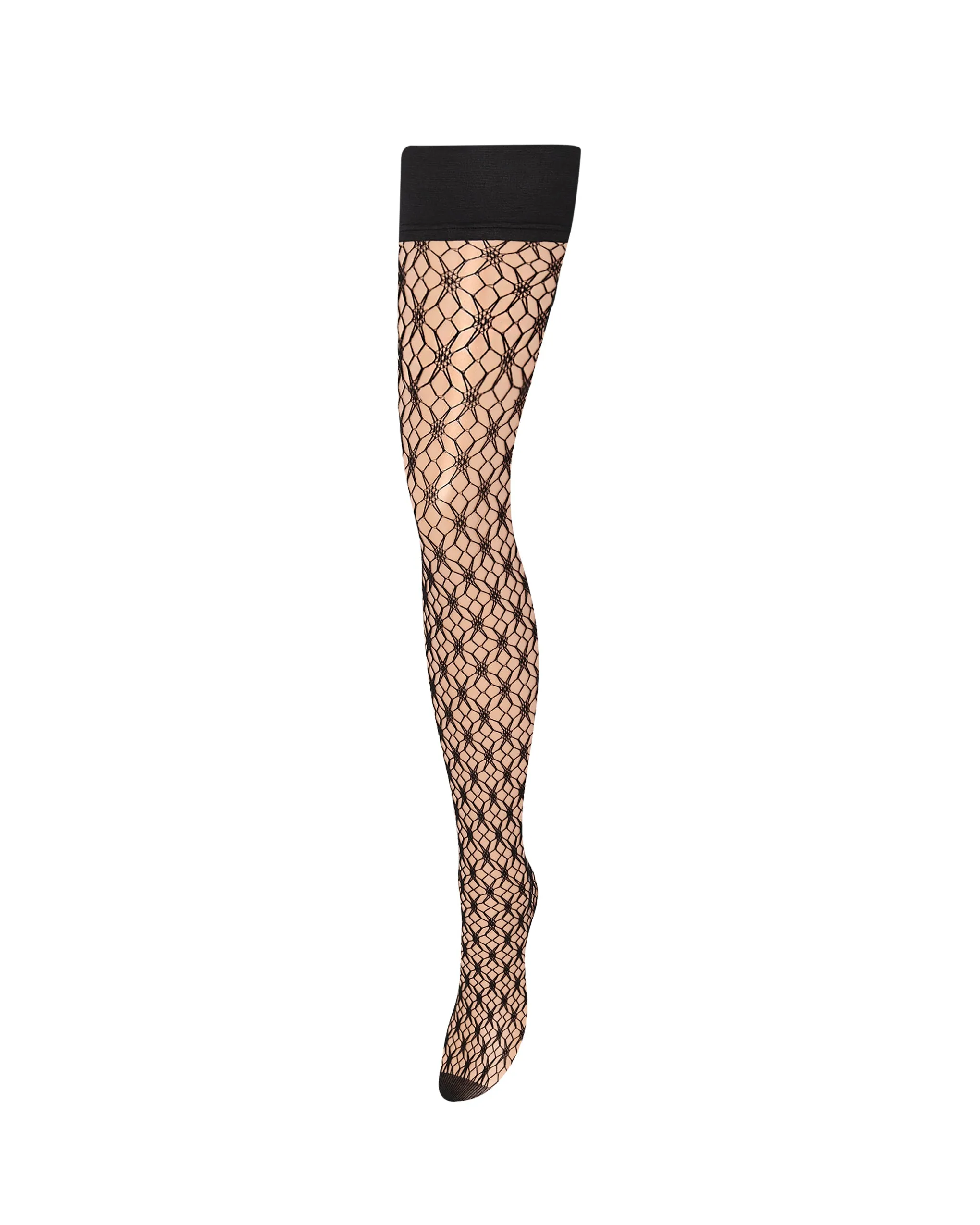 Star Fishnet Leg/Plain Top Hold Ups Black