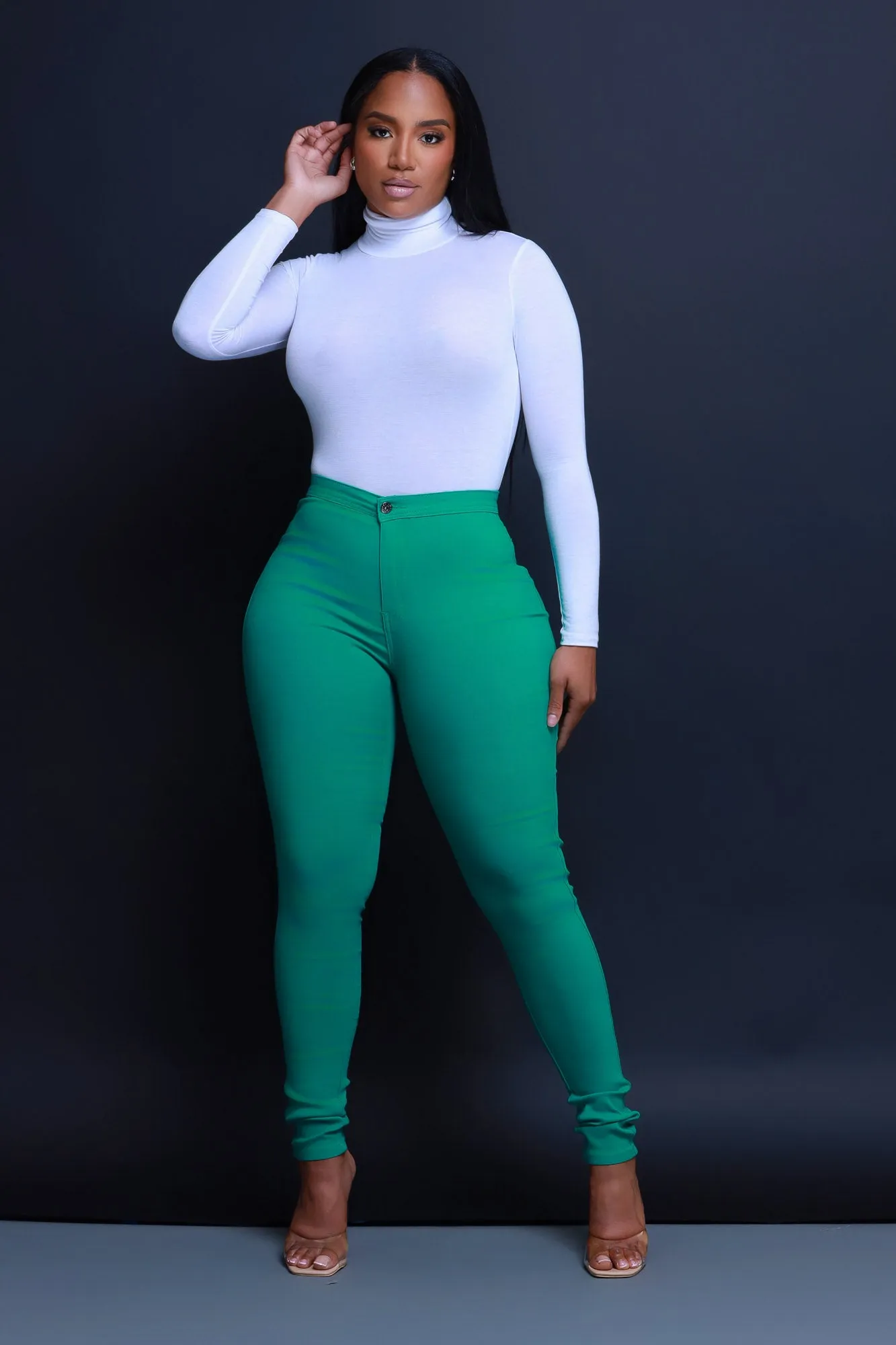 Super Swank High Waist Stretchy Jeans - Jade