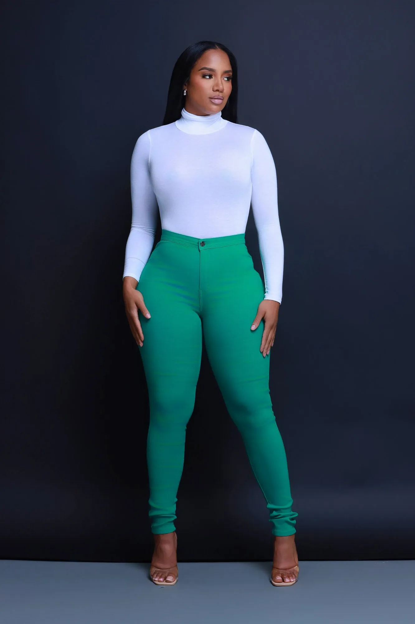 Super Swank High Waist Stretchy Jeans - Jade