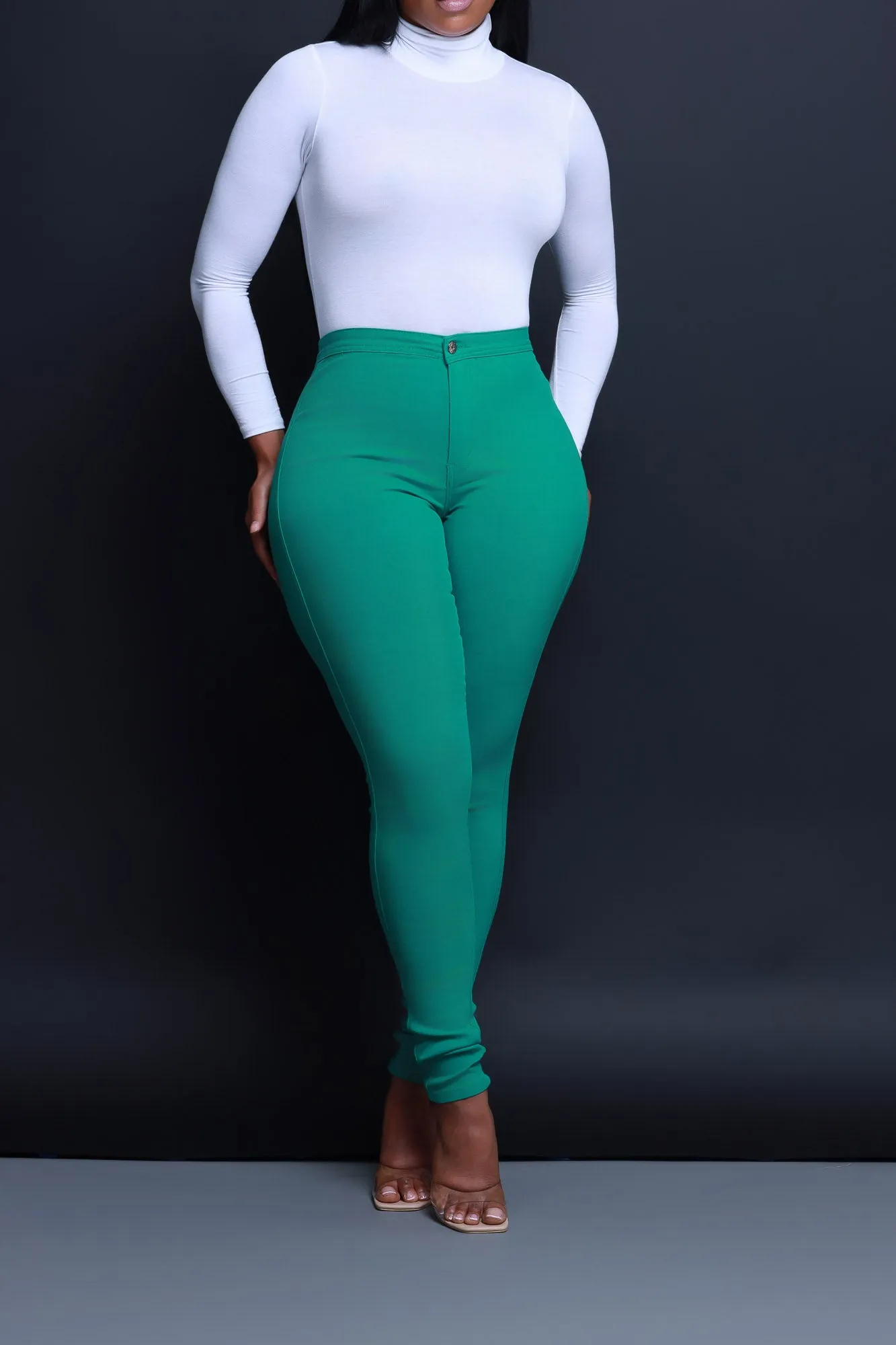 Super Swank High Waist Stretchy Jeans - Jade