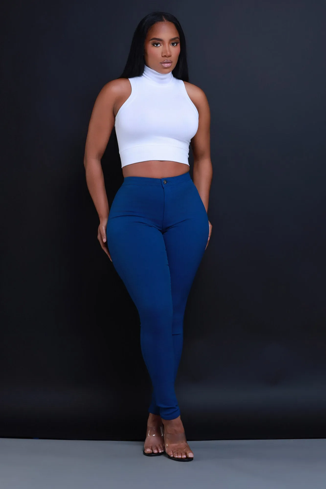 Super Swank High Waist Stretchy Jeans - Ocean Blue