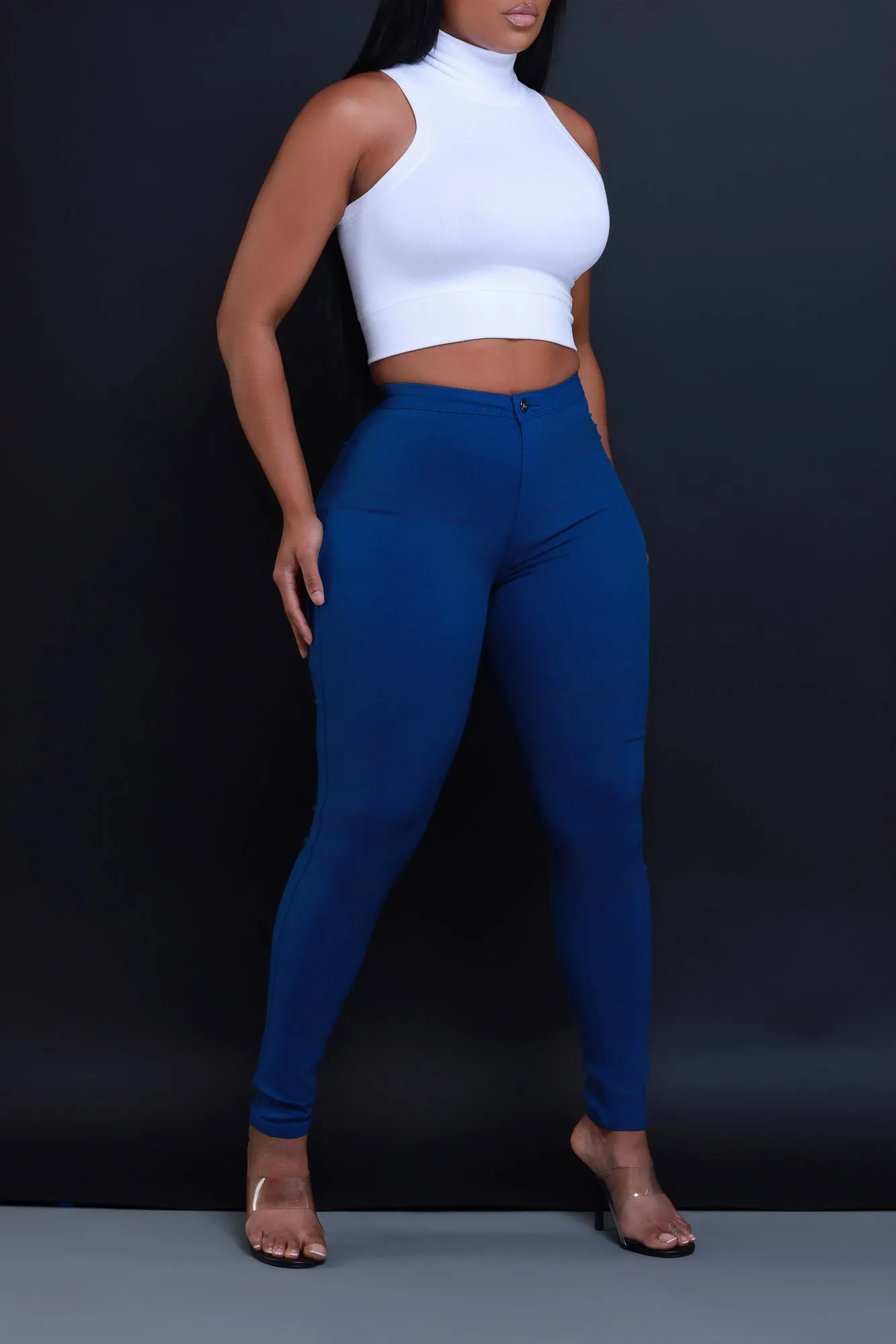 Super Swank High Waist Stretchy Jeans - Ocean Blue