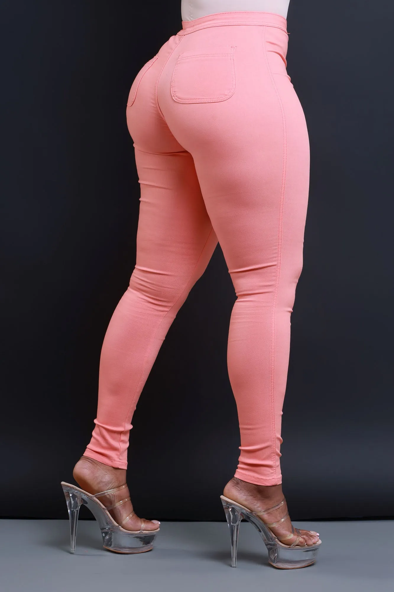 Super Swank High Waist Stretchy Jeans - Orange Sorbet